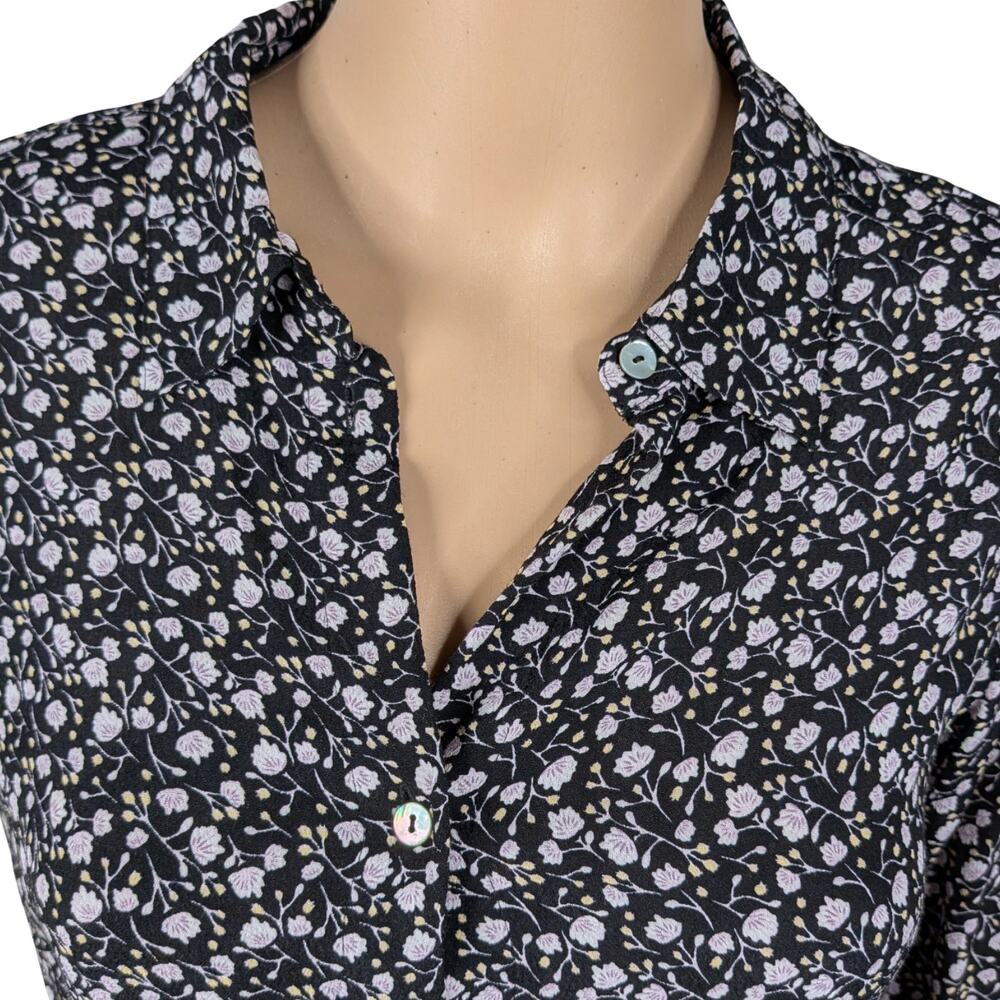 & Other Stories Black Purple Floral Viscose Blouse 0 XS Button Up Crepe Top - Picture 3 of 9